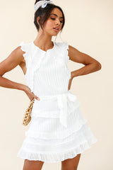 Olga Tiered Frill Detail Waist Tie Dress White