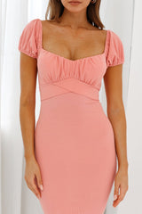 Linka Off-Shoulder Knee Length Ribbed Dress Blush