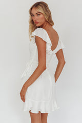 Thinkin' Bout You Ruffle Trim Waist-Tie Dress White