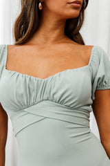 Linka Off-Shoulder Knee Length Ribbed Dress Sage