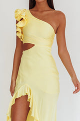 Deanna One-Shoulder Split Maxi Dress Yellow