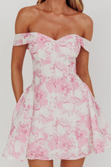 Courting Off-Shoulder Mini Dress Floral Pink
