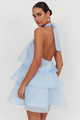 Tulips Tiered Halterneck Mini Dress Baby Blue