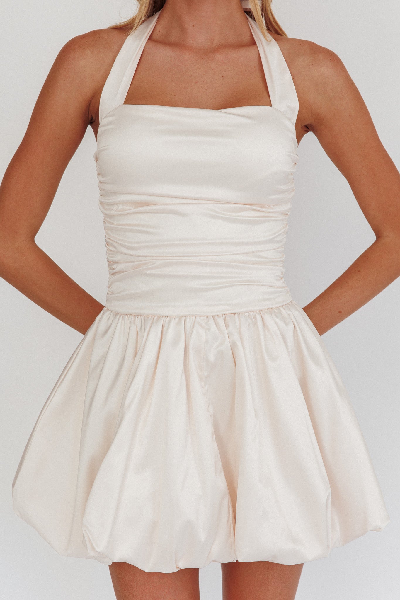 Angelico Halterneck Balloon Mini Dress Cream