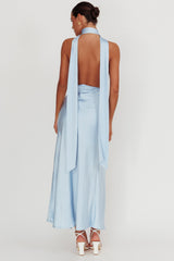 Italia Azure Halterneck Rosette Maxi Dress Blue