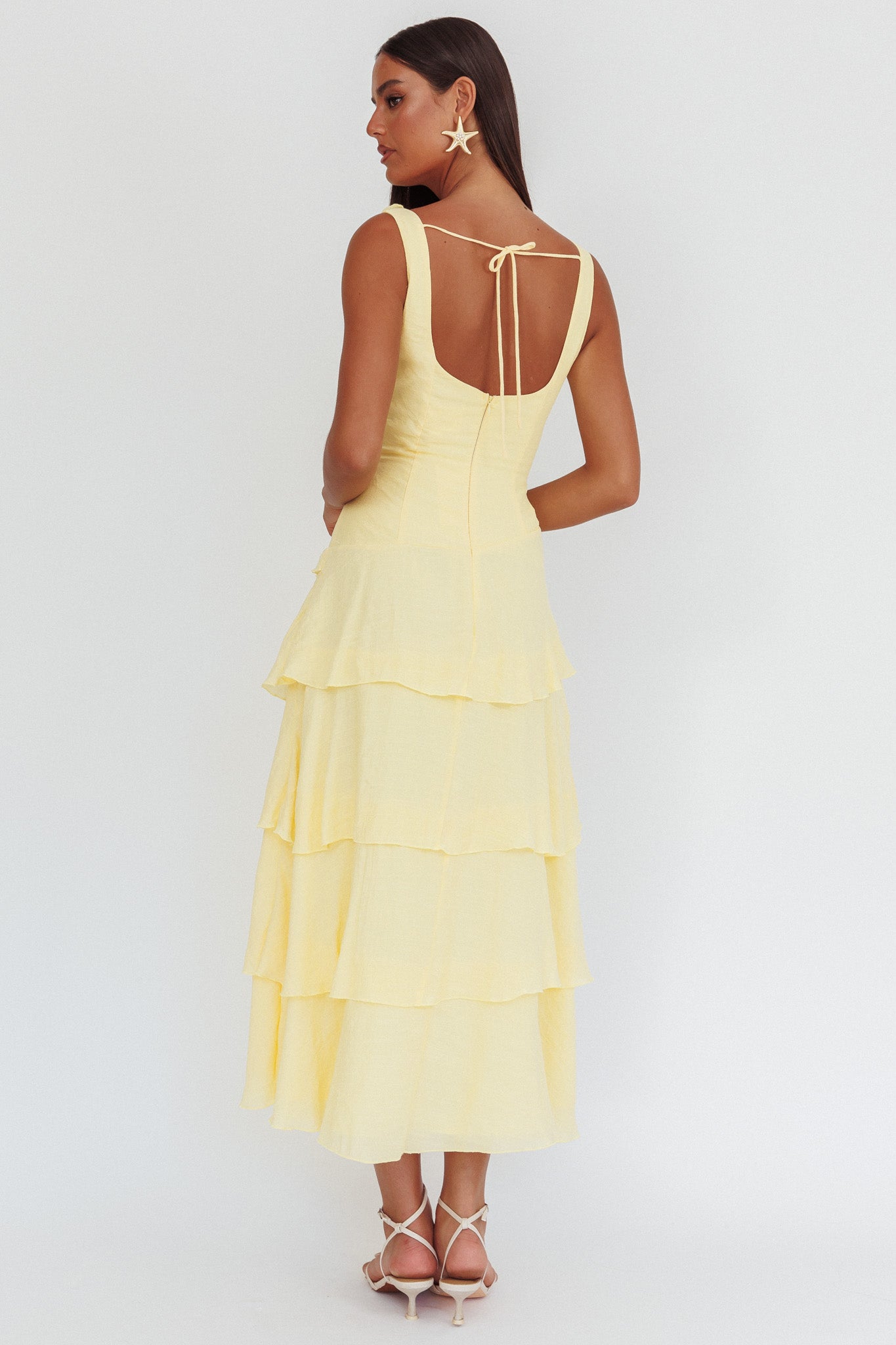 Khlara V-Neck Frill Trim Maxi Dress Butter