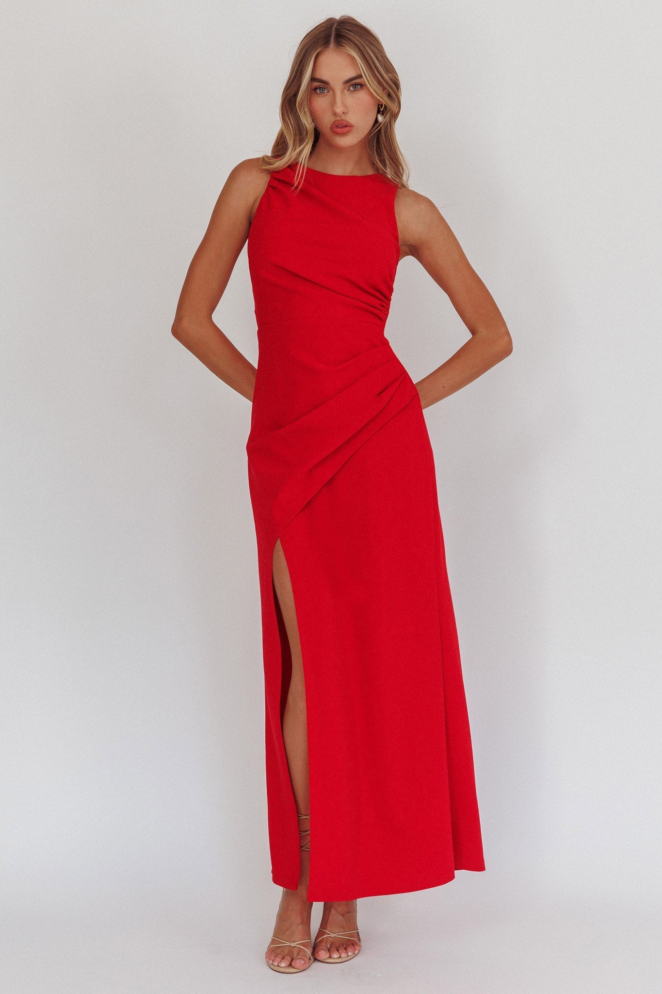 Firelights Lace-Up Back Maxi Dress Red