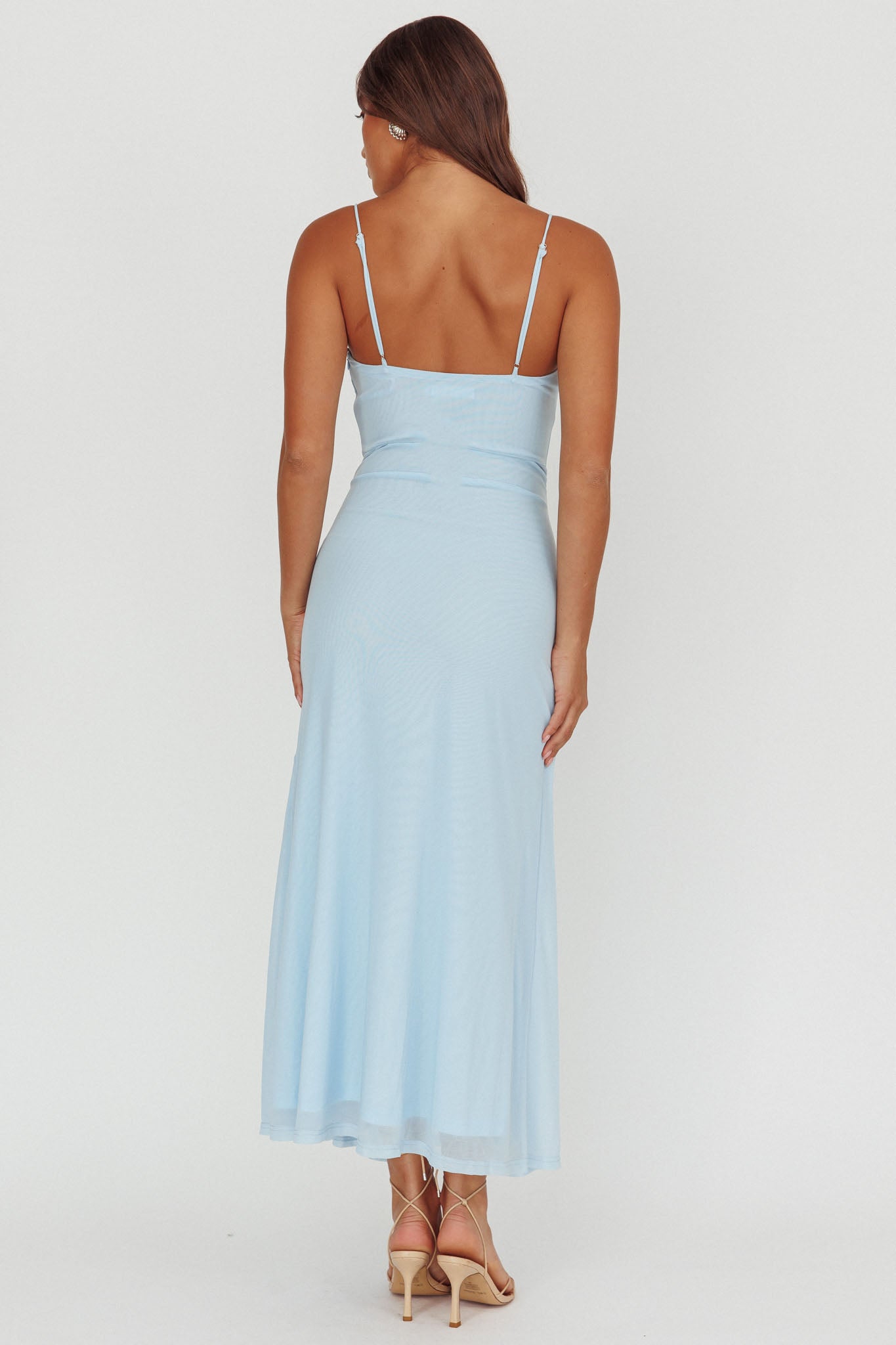 Azure Sun Drop Waist Split Maxi Dress Light Blue