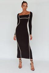 Sunny Coast Long Sleeve Piping Maxi Dress Black