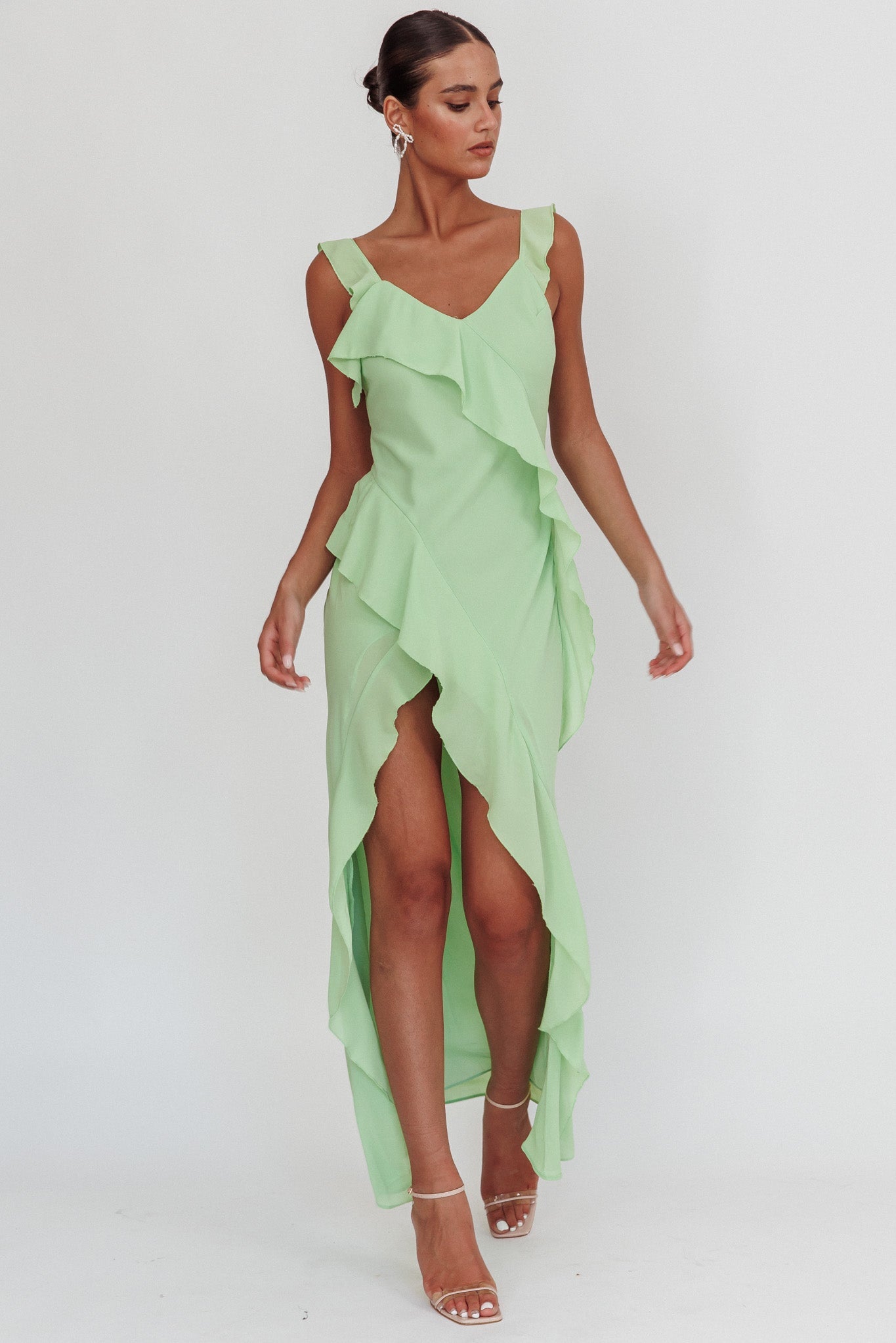 Johannson Ruffle Trim Maxi Dress Pistachio