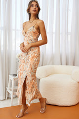 Downtown Cami Strap Front Split Midi Dress Mottle Print Orange