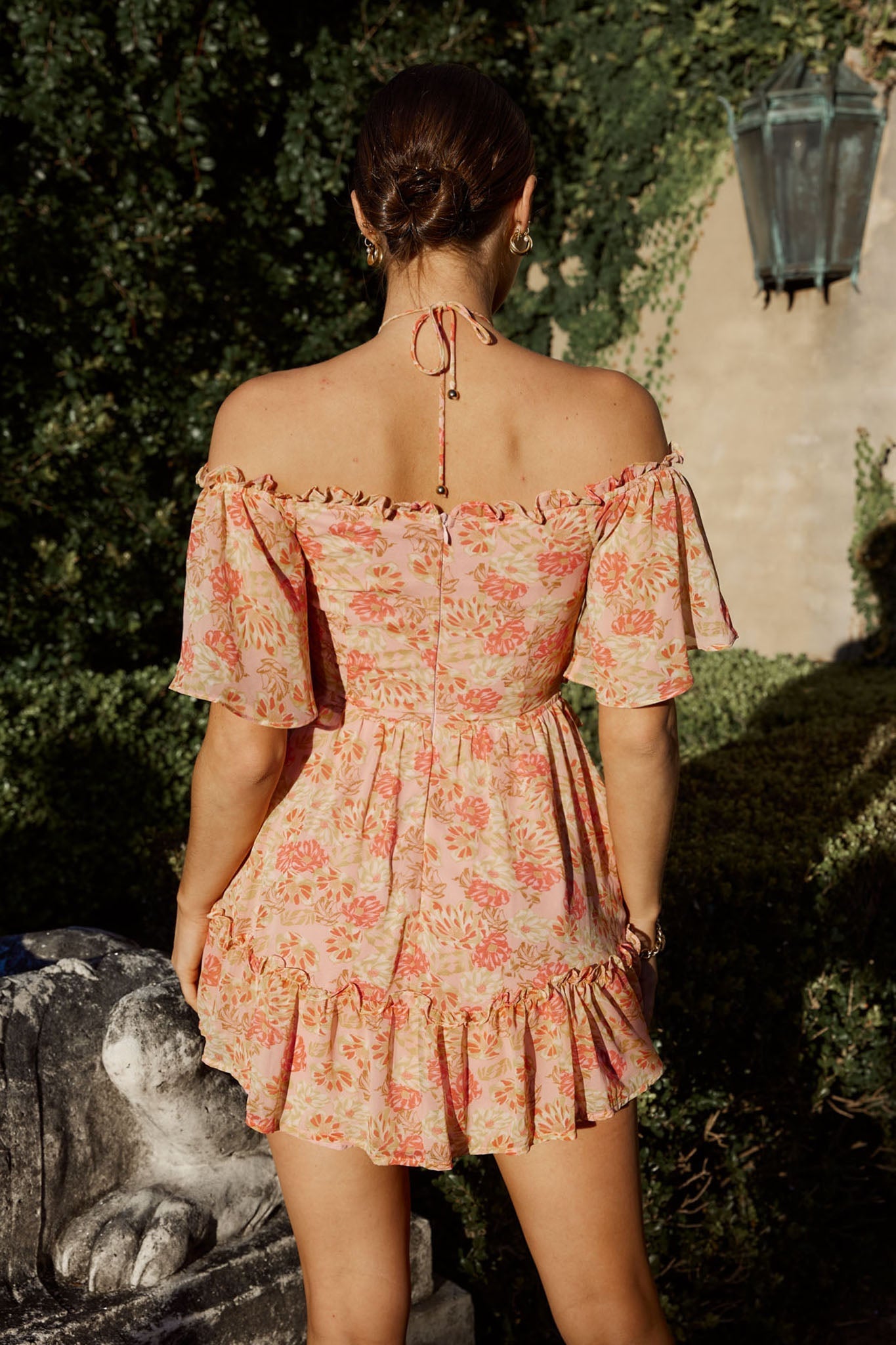 Daphne Shirred Bust Mini Dress Floral Pink