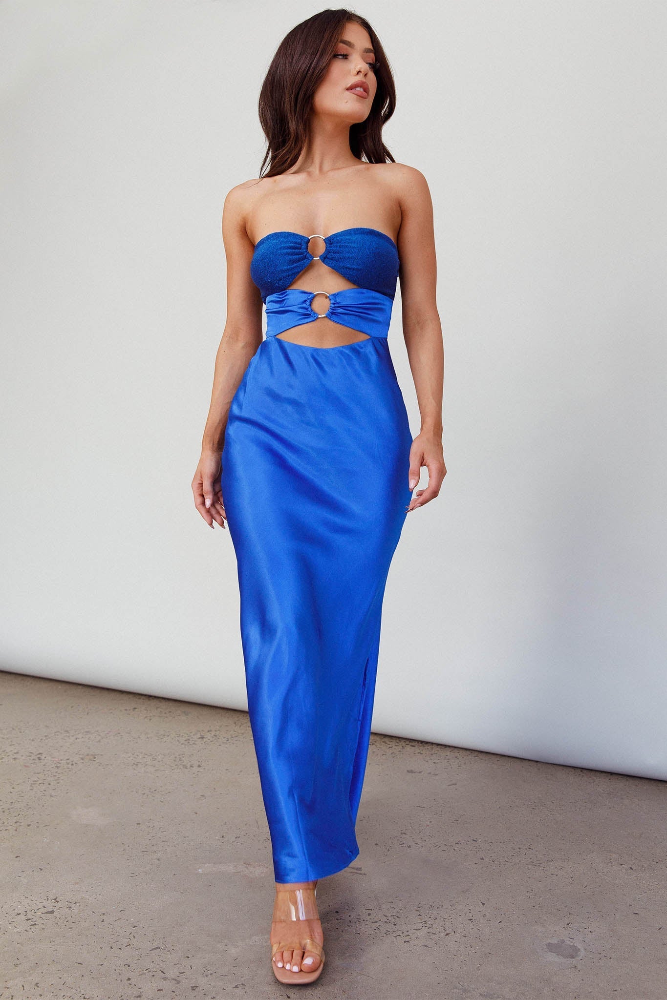 L'Amore Cut-Out Bodice Midi Dress Deep Blue