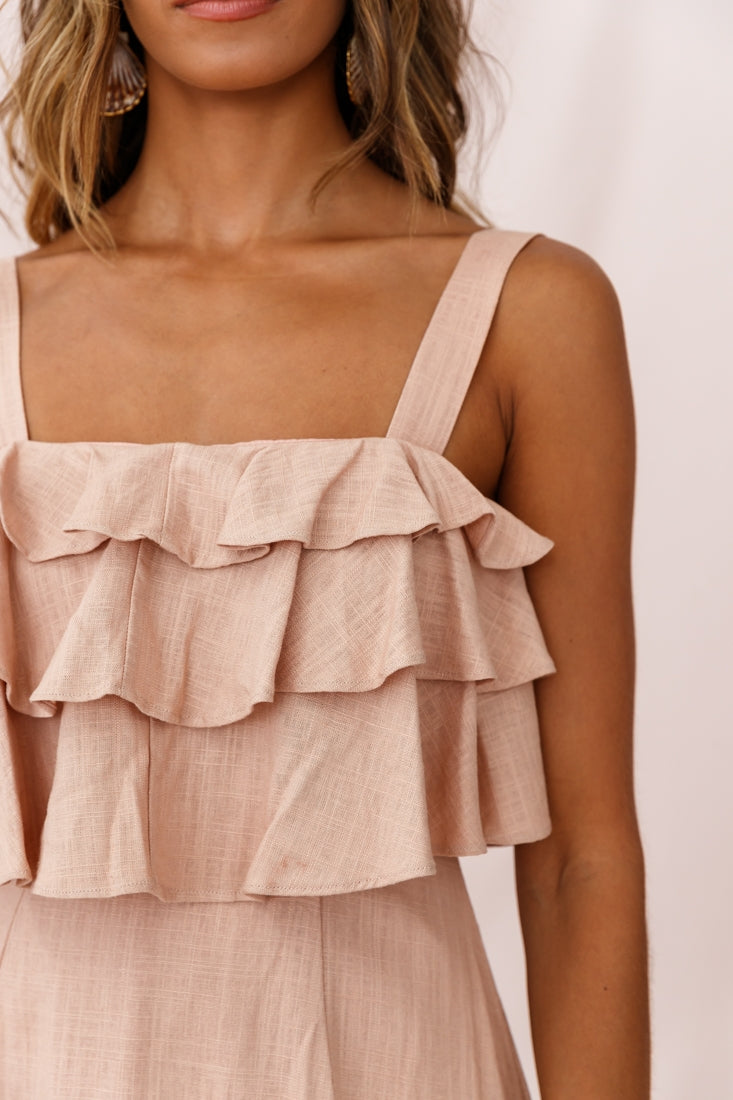Lucille Tiered Ruffle A-Line Dress Mocha